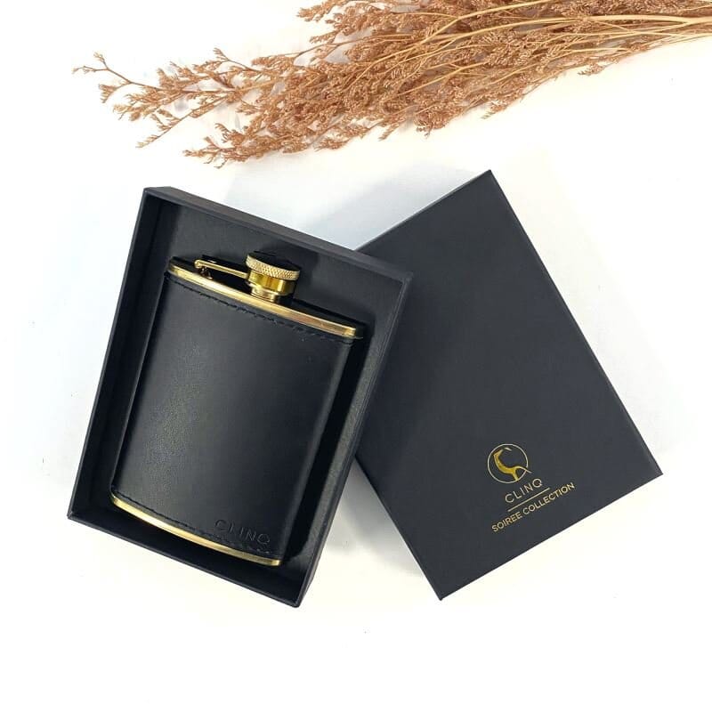 Brass and Leather Hip Flask 240ml-Clinq-iPantry-australia