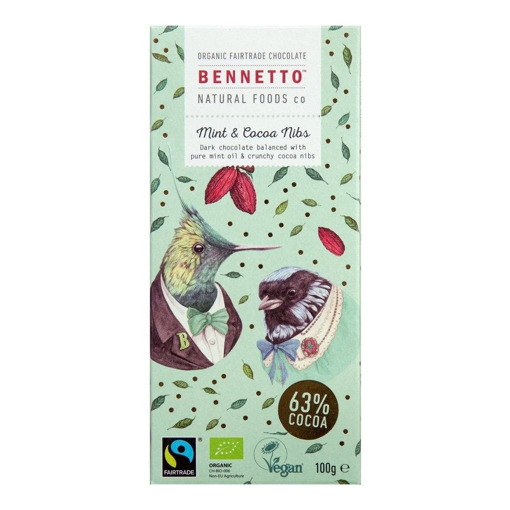 Dark Chocolate with Mint & Cocoa Nibs 100g-Indulgence-Bennetto-iPantry-australia