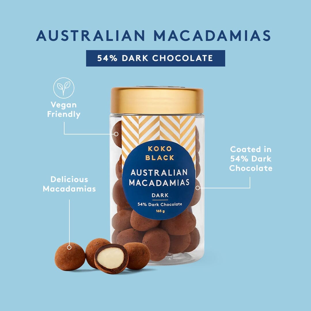 Dark Macadamias, 54% Dark Chocolate 165g-Indulgence-Koko Black-iPantry-australia