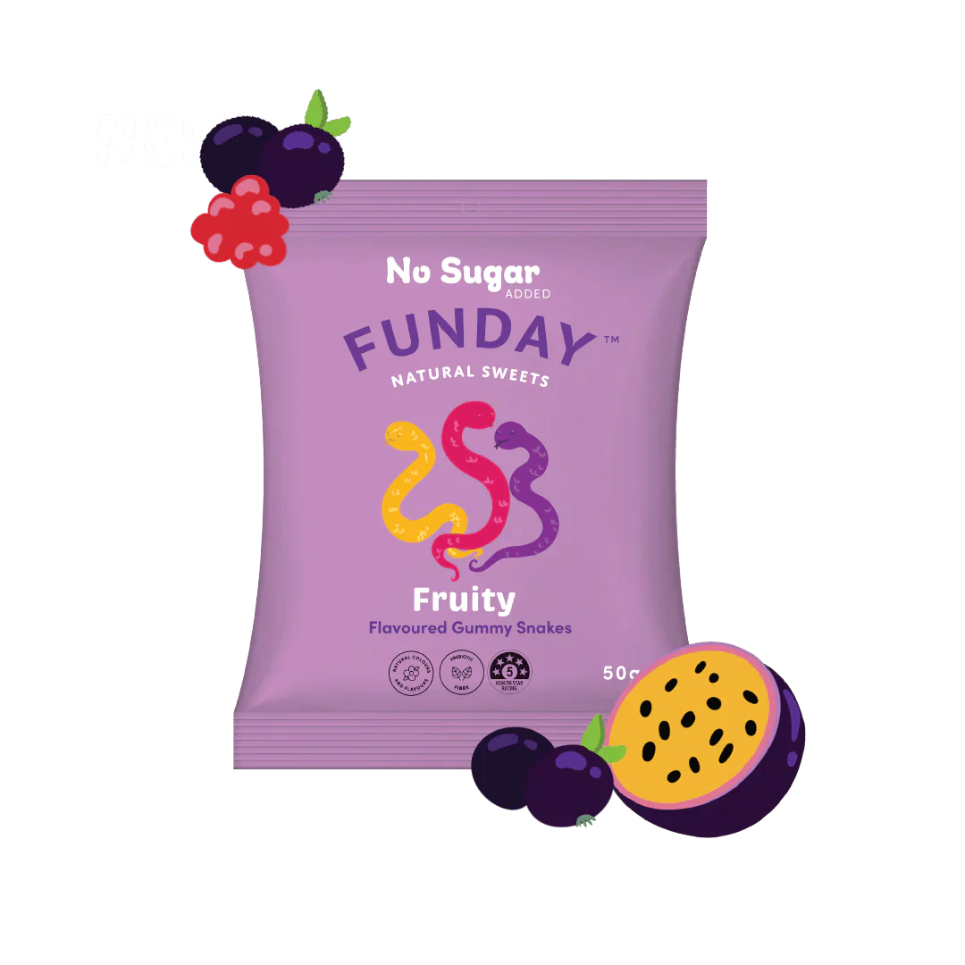 Fruity Gummy Snakes 50g-Indulgence-Funday Natural Sweets-iPantry-australia