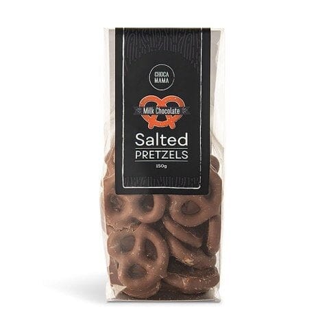 Milk Chocolate Pretzels Stand Up Bag 125g-Chocamama-iPantry-australia