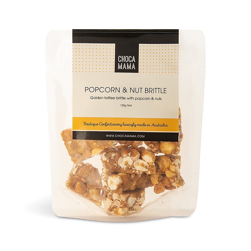 Popcorn and Nut Brittle Bag 125g-Chocamama-iPantry-australia