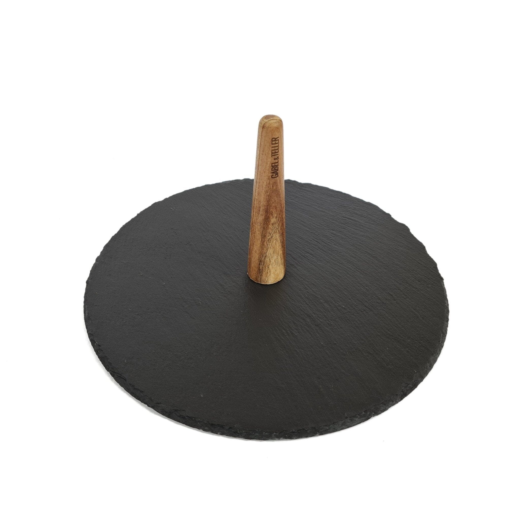 Round Slate Serving Board with Acacia Handle - Size: 28cm-GABEL & TELLER-iPantry-australia